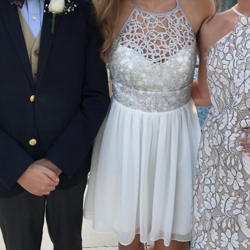White and silver homecoming dress